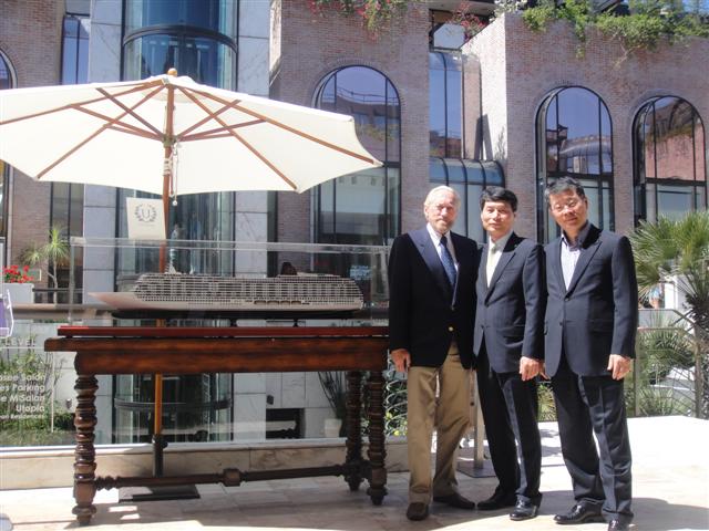Captain Ola Harsheim, senior vice president of newbuilding and ship operations for Utopia residencies; Young Ryeol Joo, vice president of the cruise and ferry team at Samsung; and Jaytee Jung, general manager, marketing and sales at Samsung
