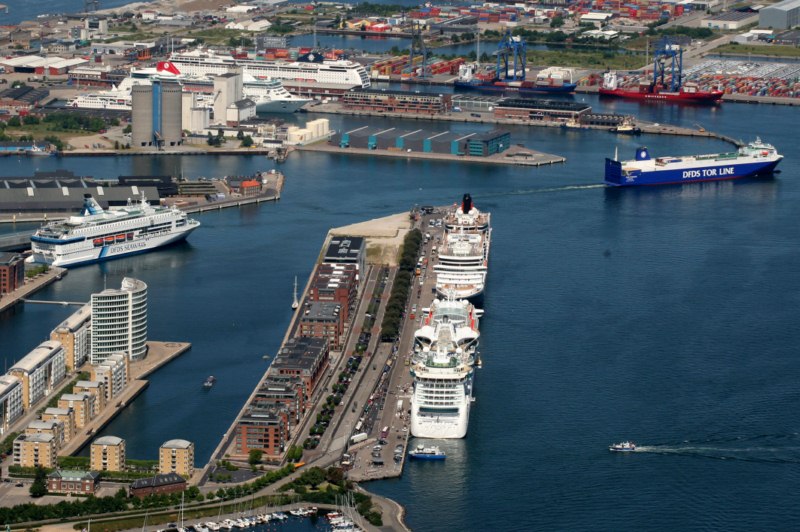 A summer day with cruise ships everywhere in the port of Copenhagen.