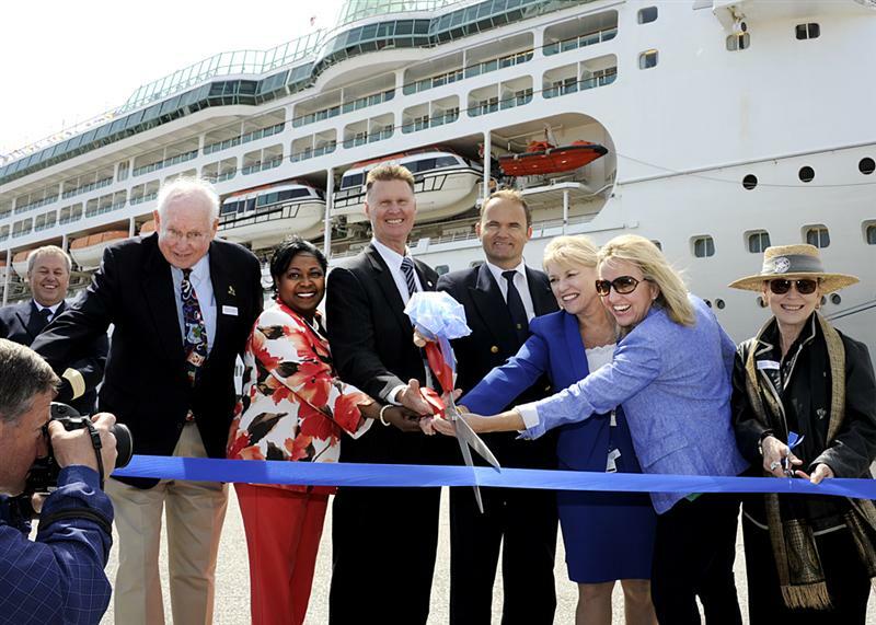 The Port of Baltimore today welcomed Royal Caribbean International’s Grandeur of the Seas to Maryland, where she replaces Enchantment of the Seas and offers six-, to 10-night cruises year-round to Bermuda, the Bahamas and the Eastern and Western Caribbean, as well as Canada and New England. Originally deployed in Baltimore from 2004 to 2009, Grandeur of the Seas was welcomed back today with a special proclamation from Governor Martin O’Malley, who declared May 3, 2013 as ‘Royal Caribbean Cruise Day’ in Maryland. Pictured above from left to right are: Charles H. White, Jr., Maryland Port Commissioner; Cindy Burman, General Manager of Cruise Maryland; James J. White, Executive Director of the Maryland Port Administration; Captain Espen Been, Master of Grandeur of the Seas; Cynthia Cobb, Director of Sales, Royal Caribbean International; Emily Hicks of Going Places Inc.; and Peta H. Richkus, Maryland Port Commissioner.