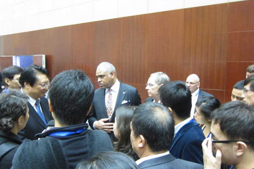 Mobbed by Chinese media (photo: Cruise Industry News)