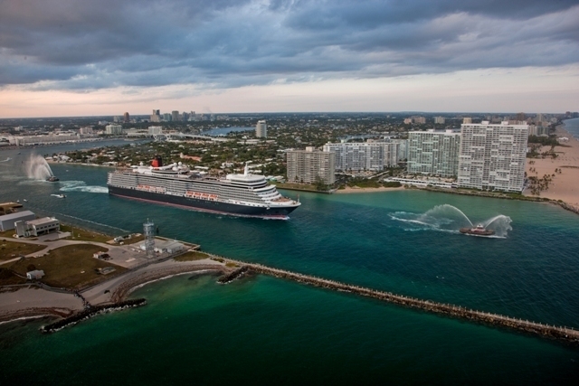 Queen Elizabeth departing Port Everglades in Ft. Lauderdale. Photo: Len Kaufman for Cunard Line.