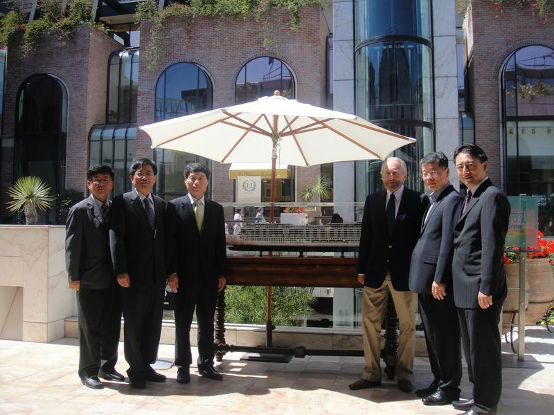 (From left) Min Hwan Kang, interior manager; Hag Soo Jang, basic manager; Young Ryeol Joo, vice president of the cruise and ferry team; Captain Ola Harsheim, senior vice president of newbuilding and ship operations for Utopia; Jaytee Jung, general manager of marketing and the ship sales team; and BW Cho, senior manager of Samsung’s Houston office.