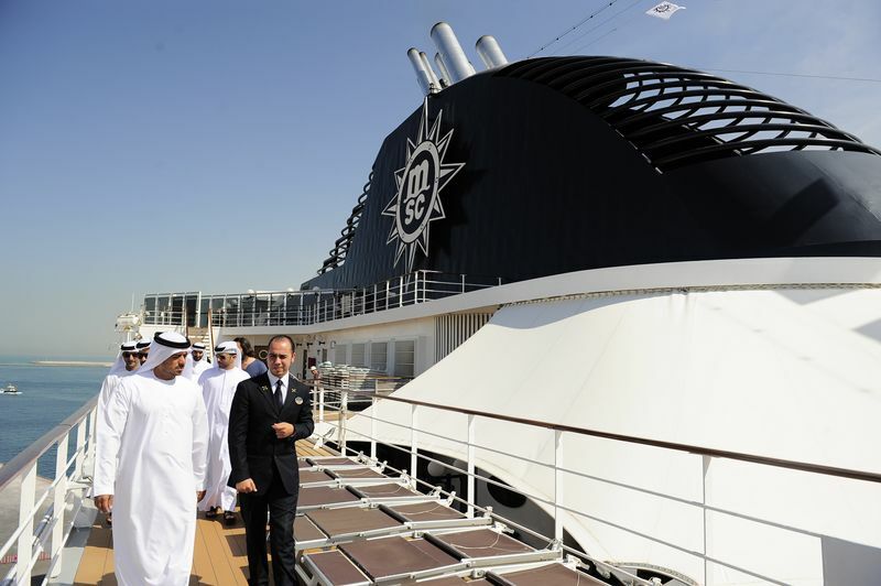 HH Sheikh Sultan Bin Tahnoon, Chairman ADTA and a delegation of industry VIPs on their tour of MSC Lirica
