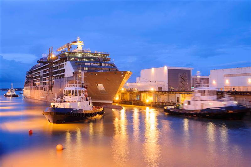 Hapag-Lloyd Cruises' Europa 2 being floated out at STX.