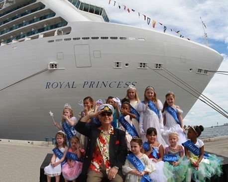   “Love Boat” Captain Gavin MacLeod is joined by a court of young “princesses” who welcomed Royal Princess to Ft. Lauderdale for the first time.