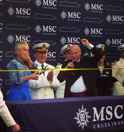 Famous Brazilian artist Xuxa and MSC Preziosa Captain Giuliano Bossi cut the inaugural ribbon for the upcoming season.