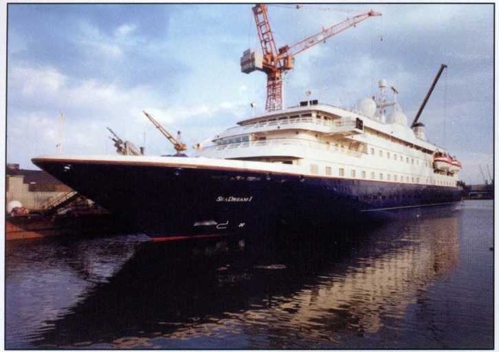 The SeaDream I at Lloyd Werft where it was converted from the Seabourn Goddess