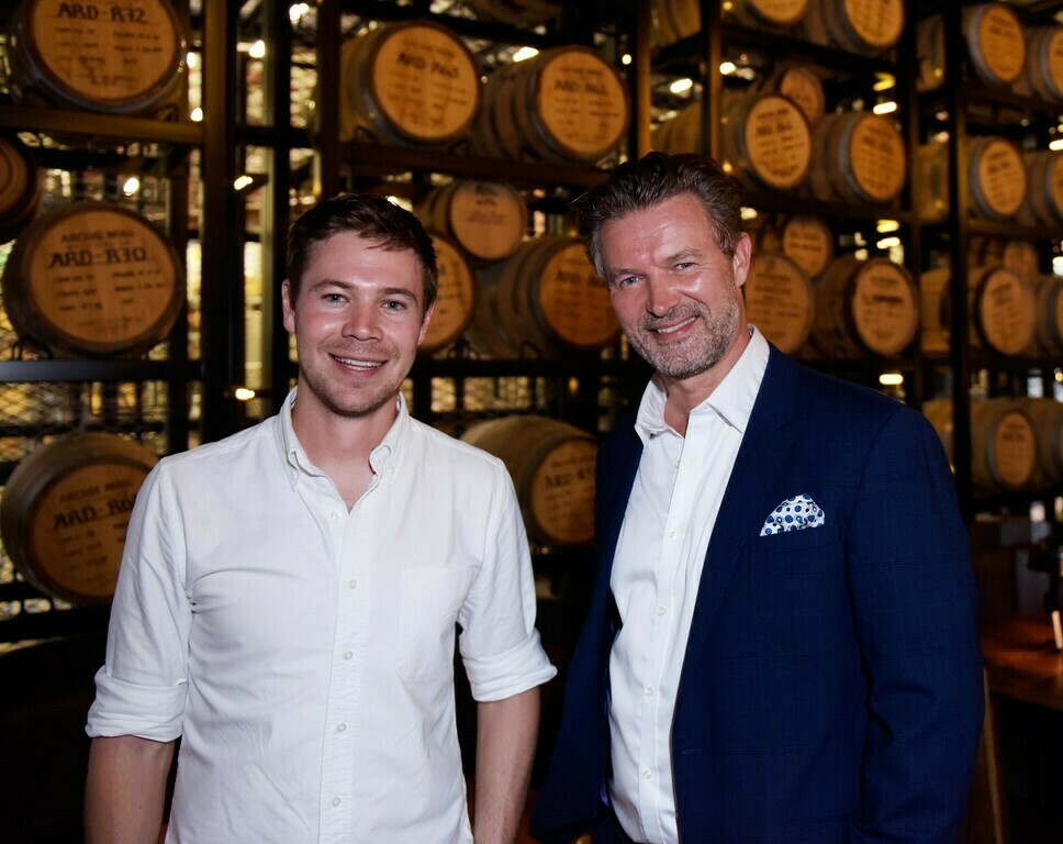 Archie Rose Distilling Co. founder Will Edwards (l) and P&O Cruises President Sture Myrmell