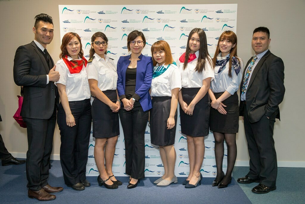 Miss Kara Yeung, Executive Director (fourth from left), with her team at the soft opening of the HKCYIA office