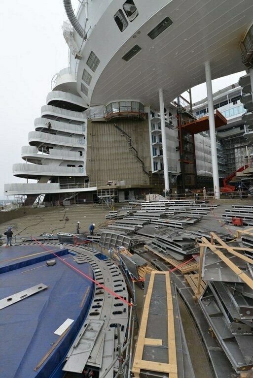 Symphony of the Seas, Royal Caribbean's newest Oasis-class ship, under construction at the STX shipyard in France. The ship is scheduled to be delivered in 2018