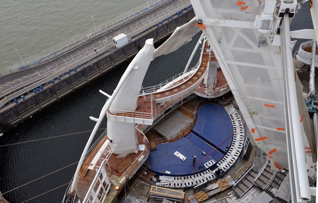 Symphony of the Seas, Royal Caribbean's newest Oasis-class ship, under construction at the STX shipyard in France. The ship is scheduled to be delivered in 2018