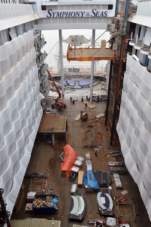 Symphony of the Seas, Royal Caribbean's newest Oasis-class ship, under construction at the STX shipyard in France. The ship is scheduled to be delivered in 2018