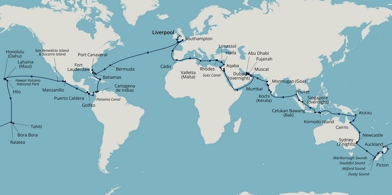 Borealis S2202 World Cruise itinerary map