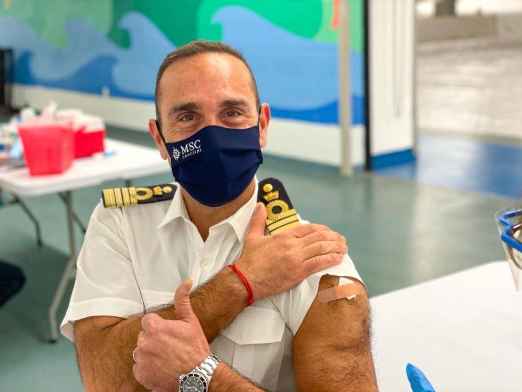 Captain Francesco Di Palma receives his first COVID-19 vaccine