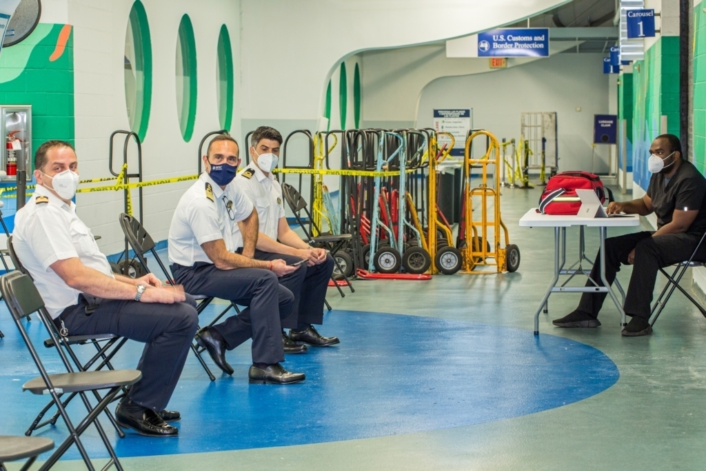 MSC Meraviglia senior officers wait for observation after receiving vaccine