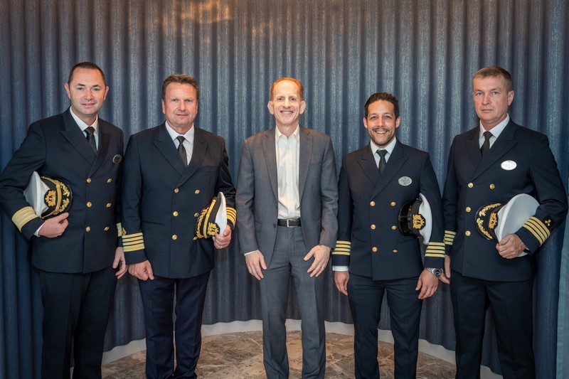 General Manager Martin Ivanov, Captain Roger Gustavsen, President & CEO Harry Sommer, Staff Captain.